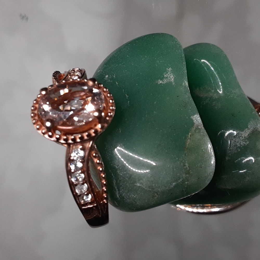 925 Rose Gold Over Sterling, Morganite And Zircon Ring. - Picture 3 of 7
